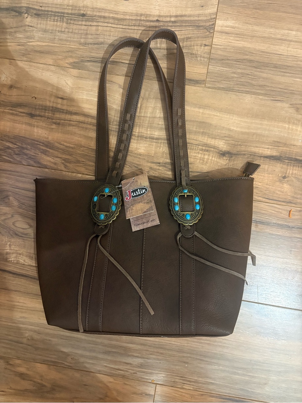 Justin Boots Brown Tote with Turquoise Concho Accents